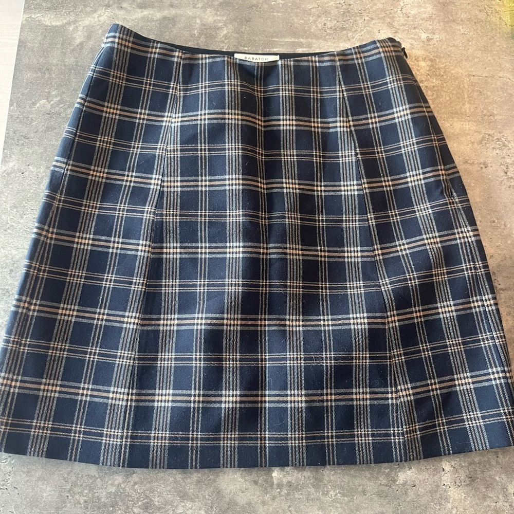Babaton Navy and White Plaid Mini Skirt